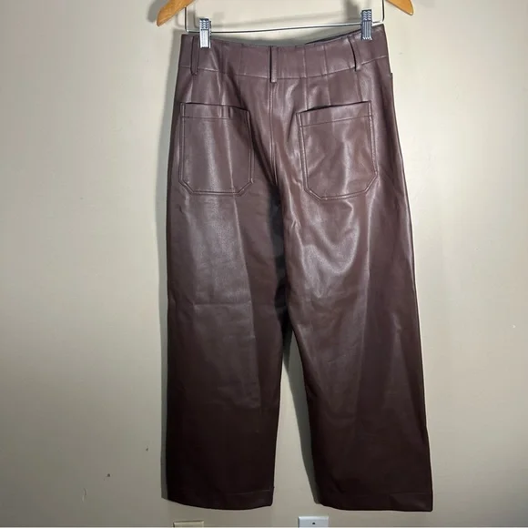Anthropologie Maeve The Colette Faux Leather Chocolate Brown Crop Pants Size 28 - Picture 9 of 10